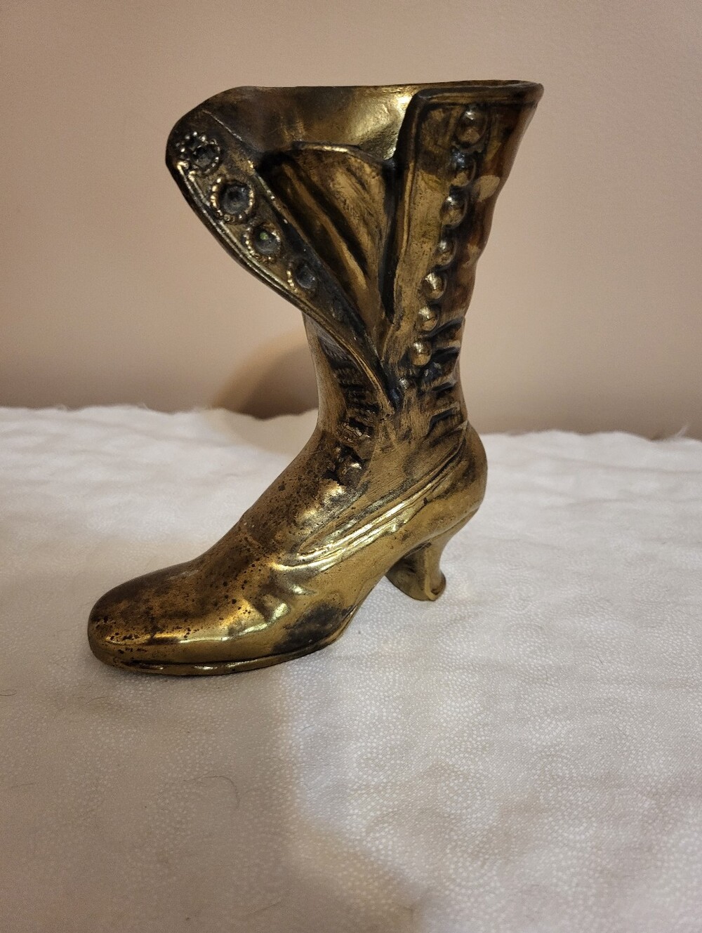 Solid Brass  6.25 × 5 Inch Vintage-Style Women's Boot Figurine - Gold